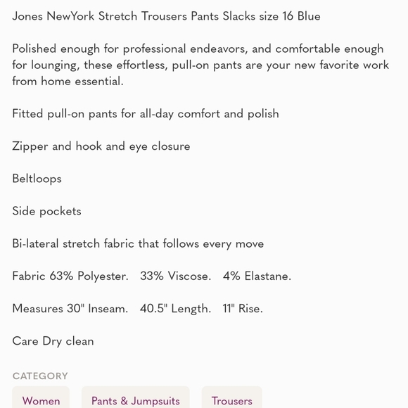 Jones New York Stretch Women's Trousers Pants Slacks size 16 - Picture 8 of 8